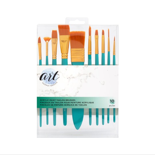 Art Supply Basics; PAINT BRUSHES -AC- ART SUPPLY BASICS - ACRYLIC - TAKLON BRISTLES (10 Pc) 354837; Category:Paint Brushes; Image:1